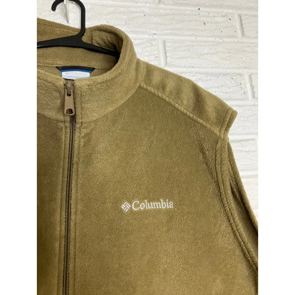 Columbia Fleece Vest Mens XL Olive Green Excellent Full Zip Steens Mountain‎
